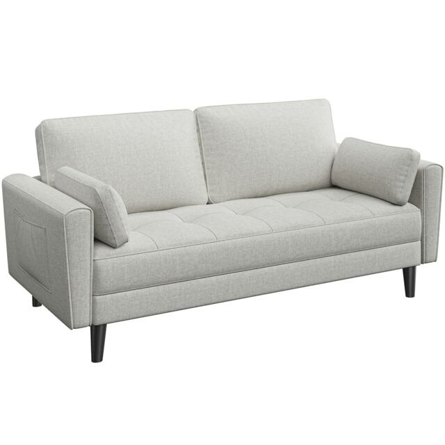 Yaheetech Fabric Upholstered Sofa 2 Seater Couch with Tufted Single Seat Cushion Grey Griege Two Seater