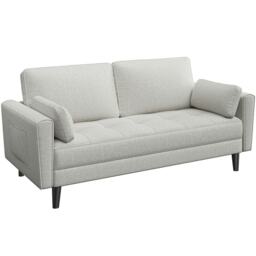 Yaheetech Fabric Upholstered Sofa 2 Seater Couch with Tufted Single Seat Cushion Grey Griege Two Seater