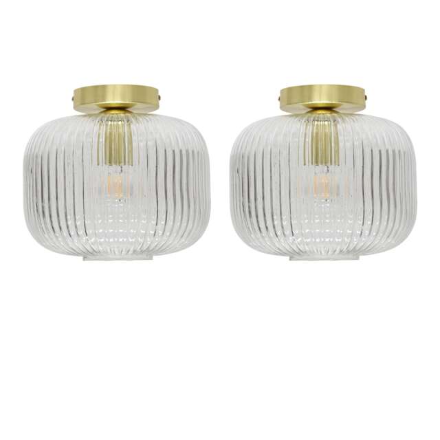 Set of 2 Batley Large - Clear Ribbed Glass Satin Brass Ceiling Lights