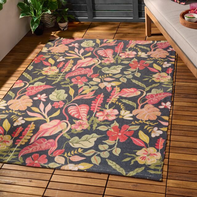 Furn Tropical Bloom Indoor/Outdoor Rug Black Black