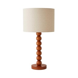 ValueLights Wyatt Natural Linen Shade Walnut Wood Bobbin Table Lamp and Bulb