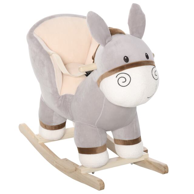HOMCOM Cute Kids Ride-On Rocking Donkey with Sound Seat Belt Plush Body Grey