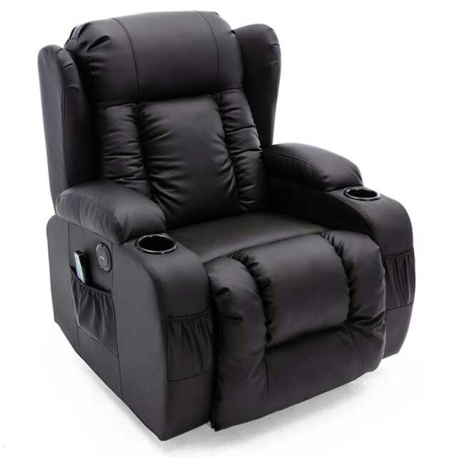 Caesar Electric Bonded Leather Automatic Recliner Heat & Massage Chair (Black)