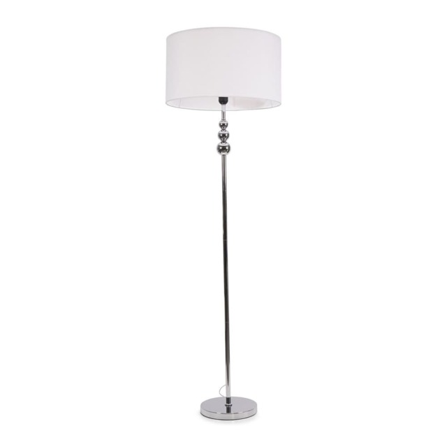 ValueLights Marissa White Shade with Chrome Stacked Ball Floor Lamp and Bulb