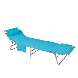 SoBuy Sun Lounger Reclining Garden Chair with Pillow and Side Pocket, Turquoise, 76.8x24.8x31.9 inches, 5.69 kg - OGS35-B
