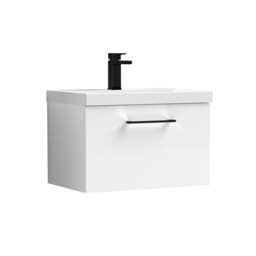 Balterley Wall Hung Bathroom 1 Drawer Vanity Unit and 1 Tap Hole Ceramic Basin, with Handle White Gloss White