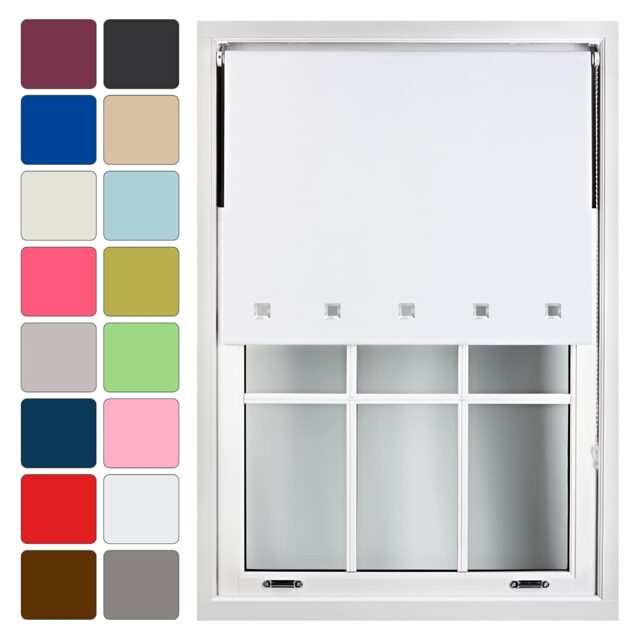 FURNISHED Blackout Roller Blinds with Square Eyelets Cut to Size Easy Fit Window Shade White White (W) 150cm x (L) 165cm