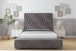 "Sloomy Ambassador Slate Naples Bed Frame With Mattress With 50"" Upholstered Headboard 5' King"