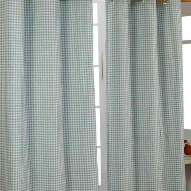 Homescapes Cotton Gingham Eyelet Curtains - 137 x 182 cm Blue Blue