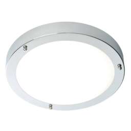 Portico Bathroom Flush Ceiling Light Chrome, Frosted Glass IP44, E27