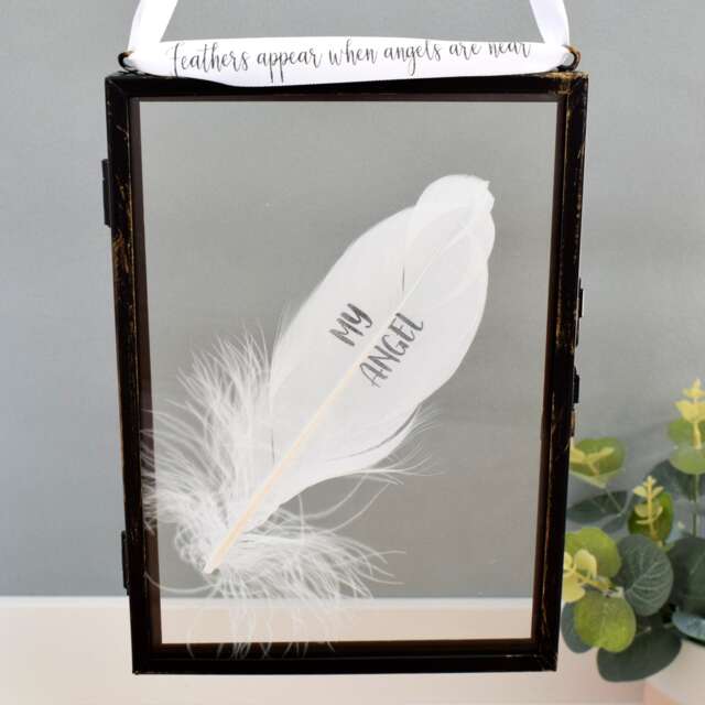 My Angel In Memory of Real feather Floating Picture Frame. Memorial