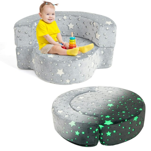 COSTWAY Kids Sofa 2-in-1 Toddler Game Mat w/Washable Cover Grey Chair