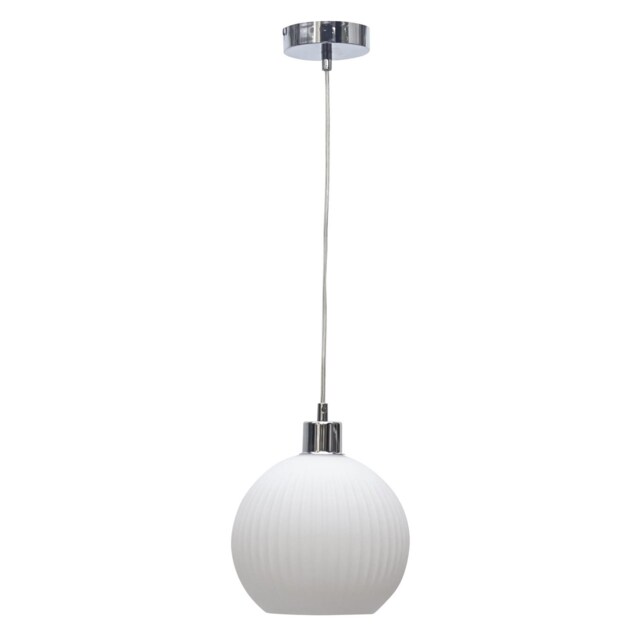Betchley - White Ribbed Glass Globe with Chrome Pendant Fitting White White 1