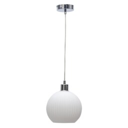 Betchley - White Ribbed Glass Globe with Chrome Pendant Fitting White White 1