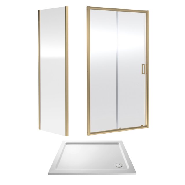 Balterley Sliding Shower Suite with Glass, Side Panel & Shower Tray Copper Brushed Brass 3