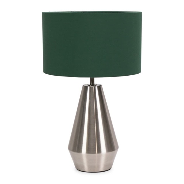 ValueLights Jax Brushed Chrome Touch Table Lamp Forest Green Shade