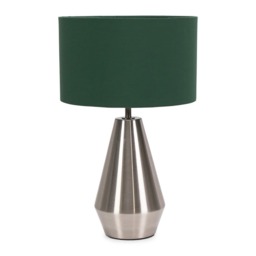ValueLights Jax Brushed Chrome Touch Table Lamp Forest Green Shade