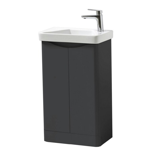 Bathroom Floor Standing 2 Door Cloakroom Unit and Ceramic Basin 500mm Wide - Matt Graphite - (Arch) - Brassware Not Included Grey Grey 1