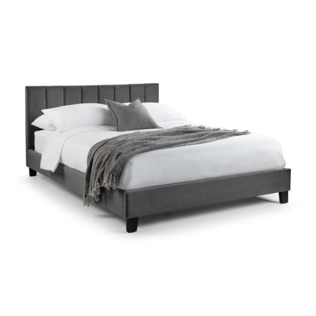 Pebble Grey Velvet Upholstered Bed - Single (90cm)