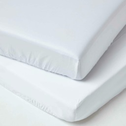 Homescapes White Organic Cotton Fitted Cot Sheets 400 Thread Count, 2 Pack White One Size