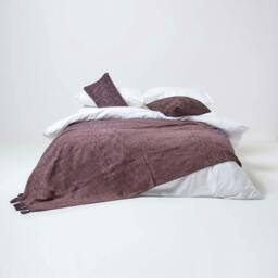 Homescapes Nirvana Slub Cotton Mauve Throw - 225 x 255 cm