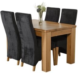 Dakota 127 x 82cm Oak Small Dining Table and 4 Lola Fabric Chairs Black Black