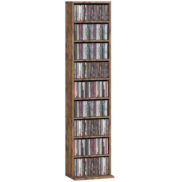 HOMCOM 260 CD Storage Unit 120 DVD Storage Tower with 9 Compartments Brown