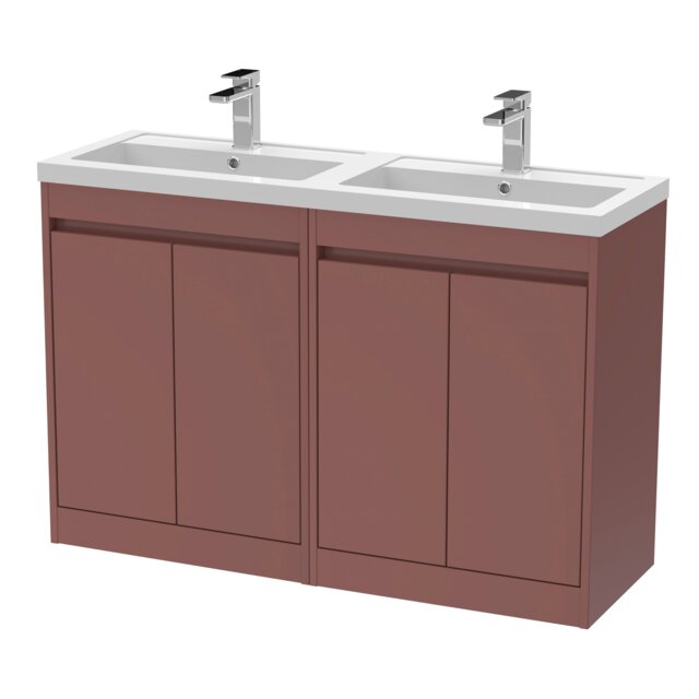 Balterley Chartley Contemporary Floor Standing 4 Door Vanity Basin Unit, Polymarble Basin, 1200mm, Smoked Red