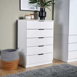 Phoenix Chest Of 5 Drawers Bedroom Furniture Clothing Storage Organiser Unit White