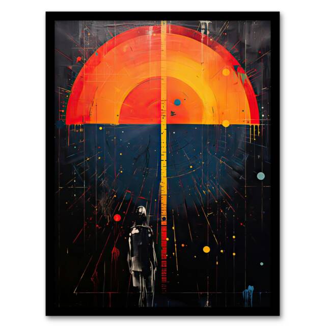 Seascape Sunset Abstract Minimalism Oil Black Framed Wall Art Print A4
