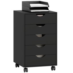 HOMCOM 5 Drawer Filing Cabinet, Vertical Under Desk File Storage with Wheels for Home Office, Black