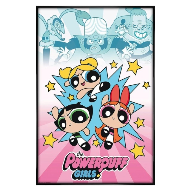Gloss Black Framed Powerpuff Girl Girls vs Villains Maxi Poster Multi