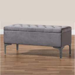 Modena Storage Ottoman Bench, Ottoman Footstool with Legs, 150cm Plush Velvet Upholstered End of Bed Bench, Grey