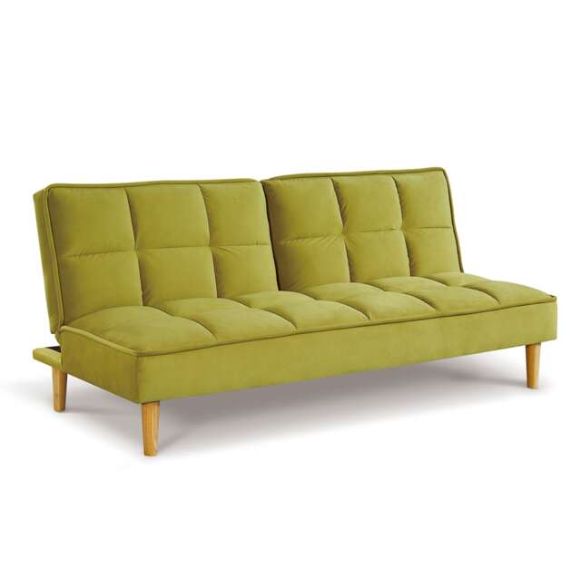 Onyx 3-Seater Velvet Click-Clack Sofa Bed with Split-Back Design - Lime Yellow Yellow Lime Yellow 1
