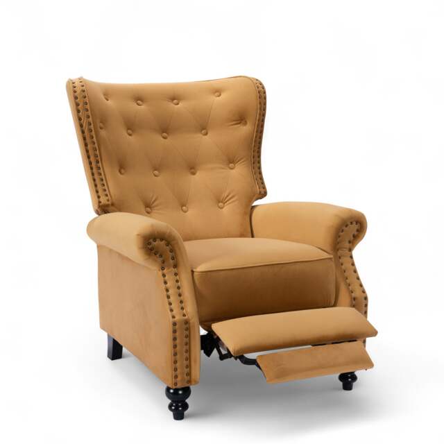 Velvet Gold Buttoned Carmona Wingback Recliner Chair