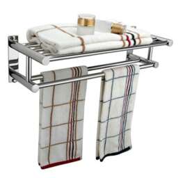 Wall Mounted Chrome Dual Bathroom Towel Rail Double Stainless Steel Towel Holder Modern Bathroom Storage Rack 57cm