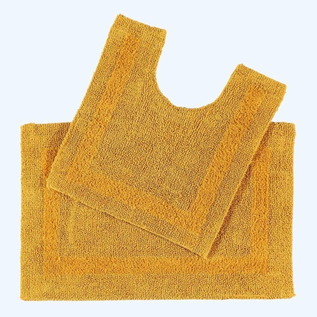 Homescapes Luxury Reversible Cotton Bath Mat Set - Mustard Yellow