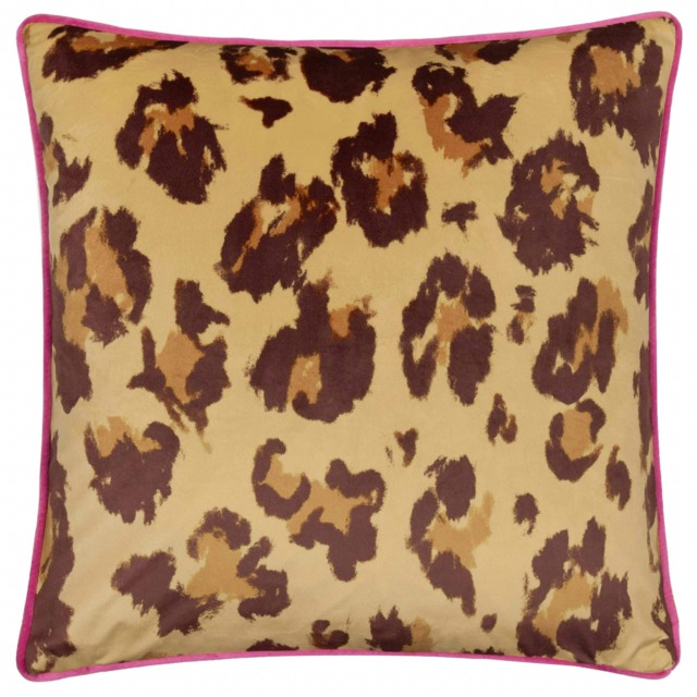 furn. True Leopard Piped Velvet Multicolour Filled Cushion 43 x 43 cm Multi