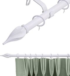 19 mm Extendable Metal Curtain Pole Rods - White (Spiral Finials, 120-210 cm)