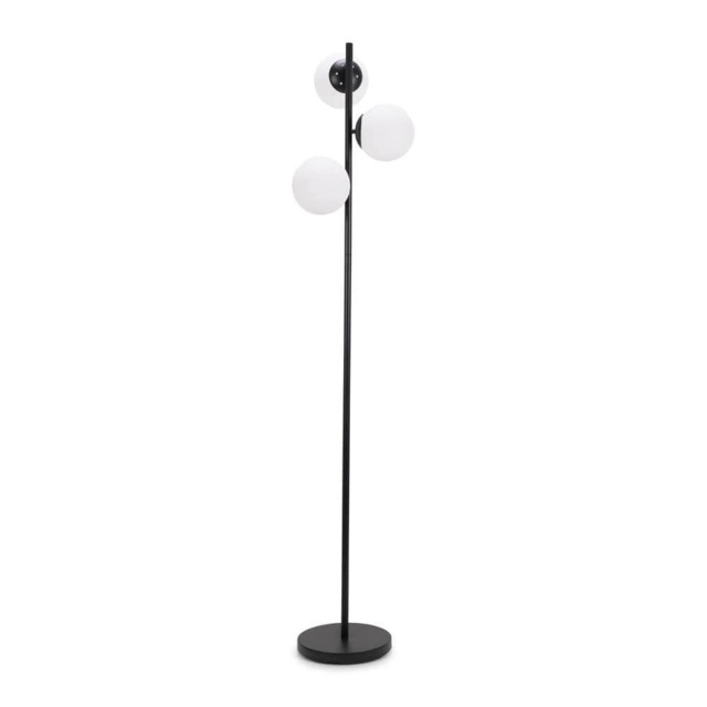 ValueLights Jas 3 Way Black Floor Lamp Frosted Glass Shades