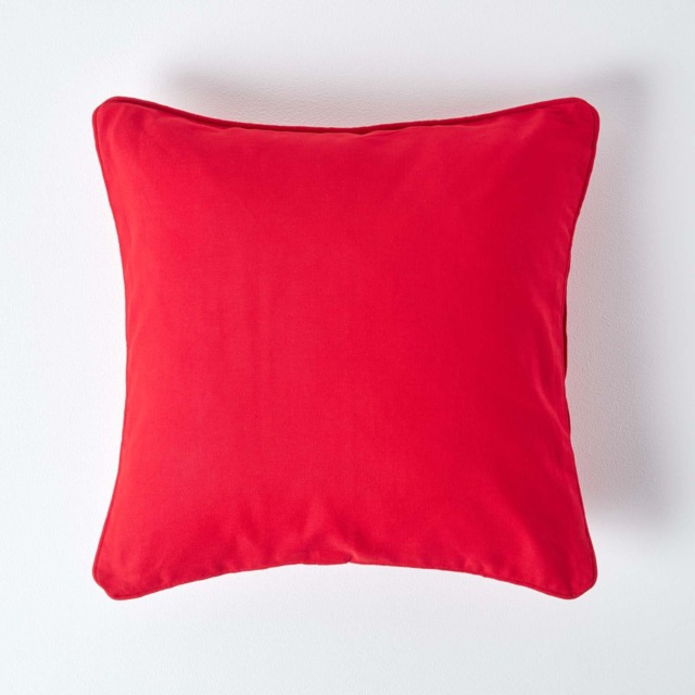 Homescapes Cotton Plain Red Cushion Cover - 45 x 45 cm Red Red 45 x 45 cm