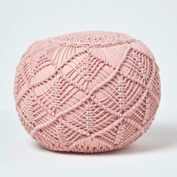 Homescapes Blush Pink Macrame Knitted Pouffe - 35 x 40 cm
