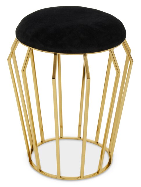 Orsina Black Velvet and Gold Finish Frame Stool, Airy Design Contemporary Ottoman with Velvet Seat, Ottoman