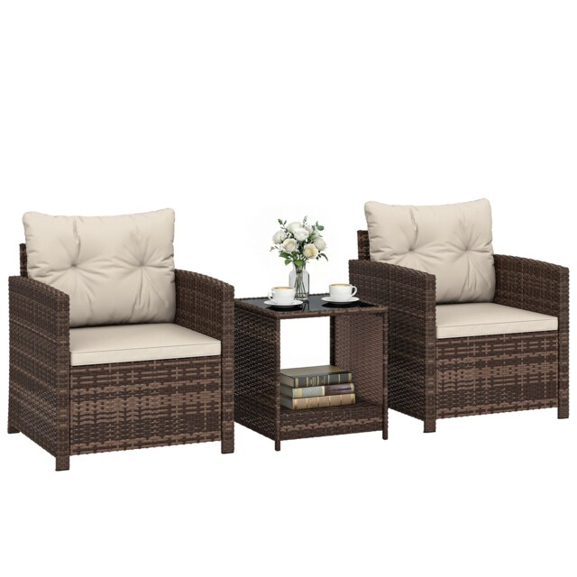 Outsunny Rattan Garden Furniture Bistro Set with Cushion, Mixed Brown Brown Mixed Brown Not applicable