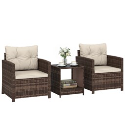 Outsunny Rattan Garden Furniture Bistro Set with Cushion, Mixed Brown Brown Mixed Brown Not applicable