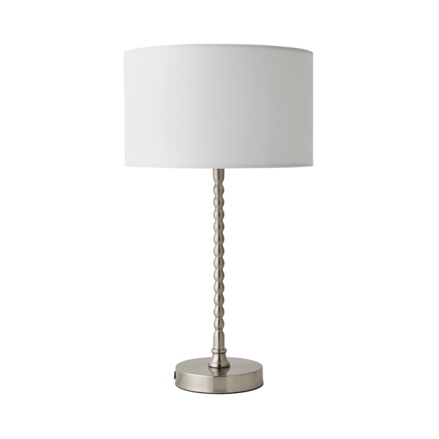 ValueLights Maeve White Shade Brushed Chrome Bobbin Bobble Table Lamp