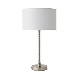 ValueLights Maeve White Shade Brushed Chrome Bobbin Bobble Table Lamp