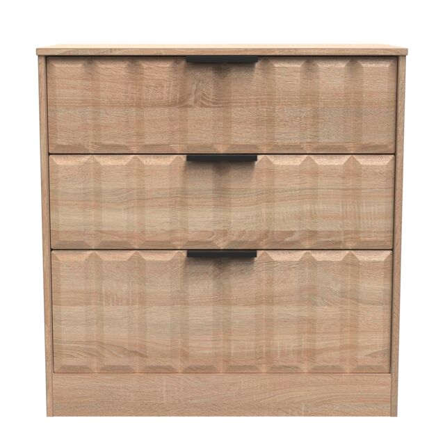 Seattle 3 Drawer Deep Chest of Drawers in Bardolino Oak (Ready Assembled) Brown Bardolino Oak