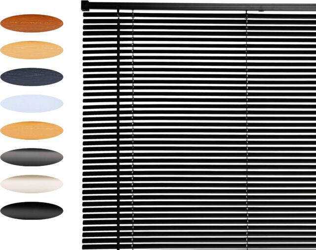 Lister Cartwright 25mm PVC Venetian Blinds Windows Easy Fit Child Safety Included (Black, 115 cm Width x 160 cm Drop)