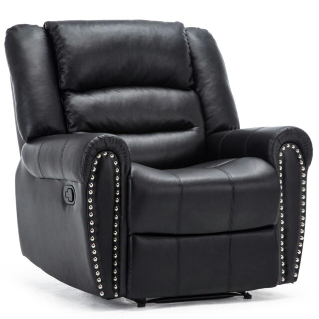 Denver Bonded Leather Manual Recliner Stud Sofa Home Lounge Chair (Black)